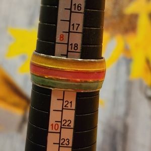 Unbranded multicolored rainbow striped ring, size 9, greenish, yellowish, redish